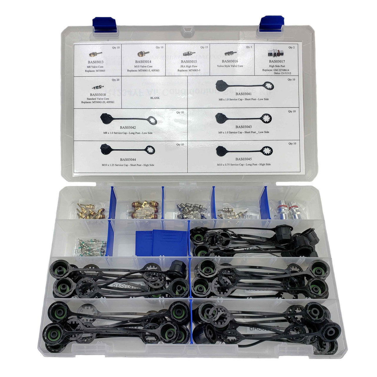 Master R-1234YF A/C Valve Core & Cap Kit - 6 Styles of Valve Cores & 5  Styles of Caps for R-1234YF - 112 Pieces. A kit for all automotive service professionals.
