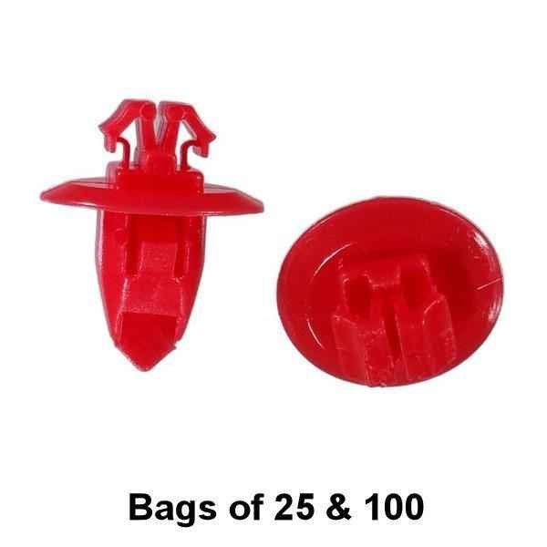 Red Toyota Flare and Trim Retainer Clip - Interchange: Auveco 20391 Dorman 963-512 700-668 Toyota 9090467037
