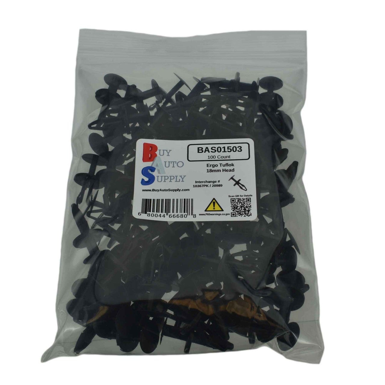 Bag of 100 Tuflok Push Retainer Clips BAS01503