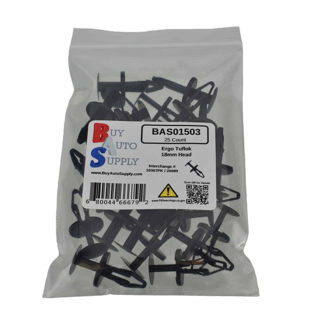 Bag of 25 Ergo Tuflok Push Retainer Clips BAS01503