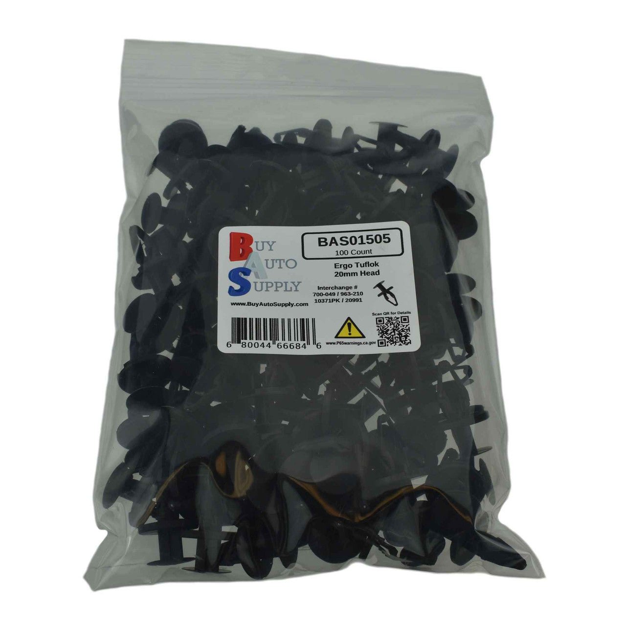 Bag of 100 BAS01505 Ergo Tuflok Push Retainer - 21/64" Hole - 20mm Head