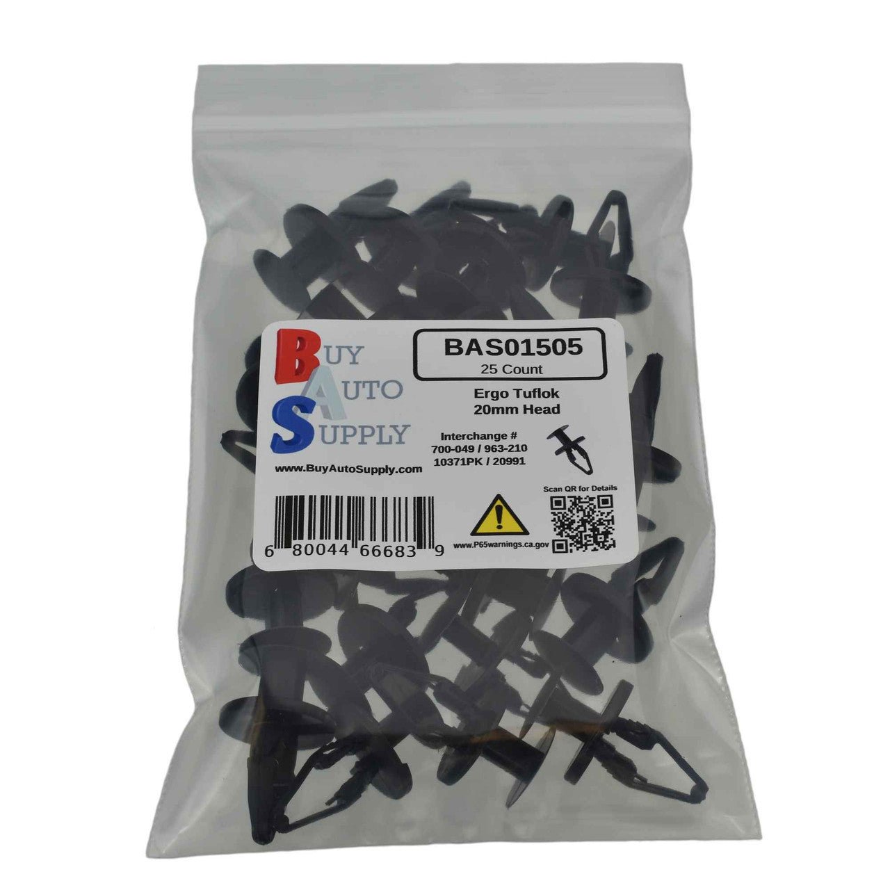 Bag of 25 Ergo Tuflok Push Retainer - 21/64" Hole - 20mm Head