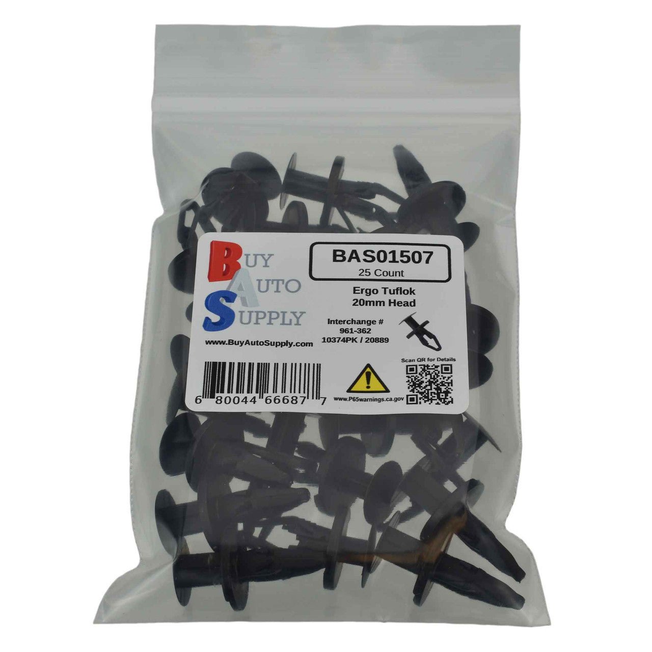 Bag of 25 Ergo Tuflok Push Retainer - 21/64" Hole - 20mm Head
