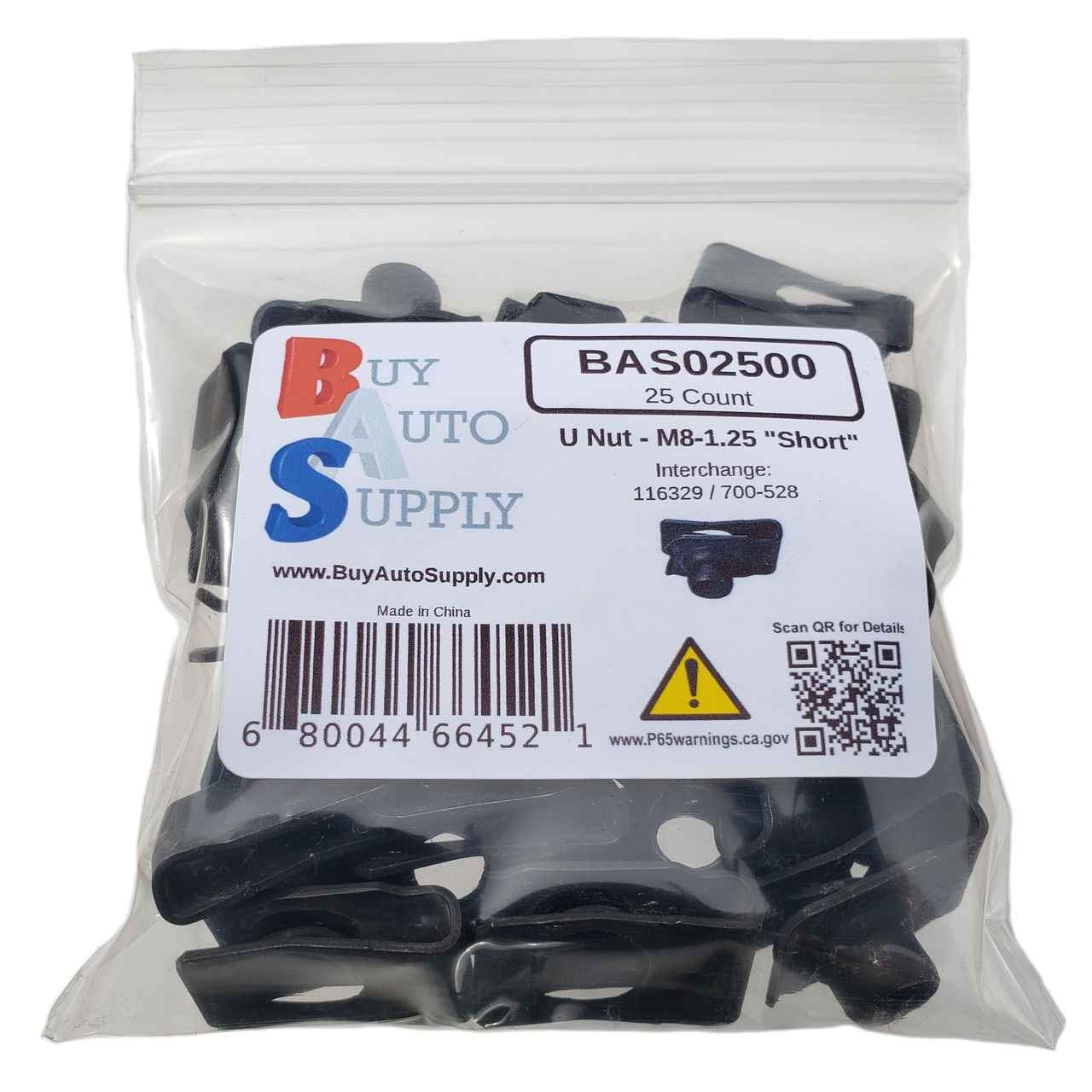 BAS02500 - M8-1.25 Extruded U Nut "Short" (5560PK) - Buy Auto Supply