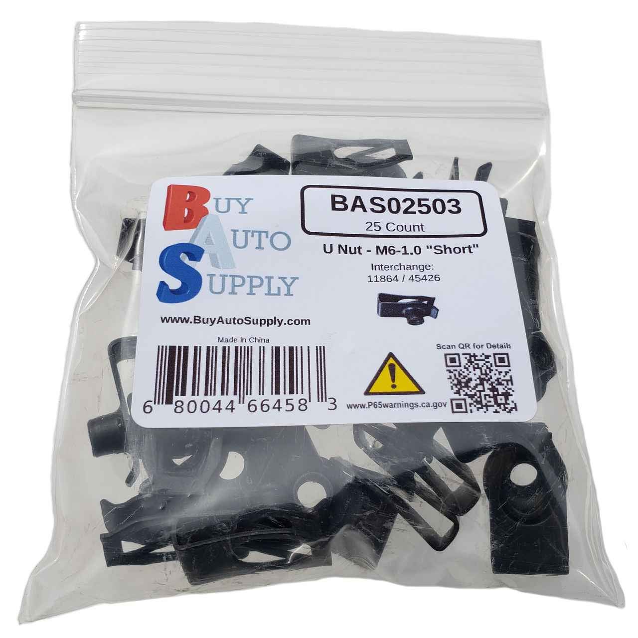 BAS02503 - M6-1.0 Extruded U Nut "Short" (5596PK) - Buy Auto Supply - 25 Pack