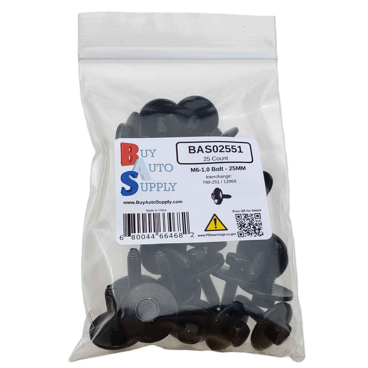 BAS02551 - M6-1.0x25mm Body Bolt (5690PK) - Buy Auto Supply