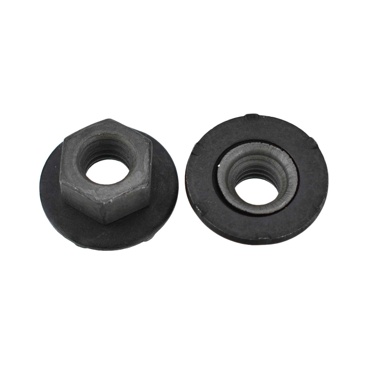 Black Free Spinning Washer Hex Nut - 6-1.0mm - 10mm Hex - 16mm Loose Washer. Replaces Disco 5910, Auveco 12595, GM 11505329, 11503752