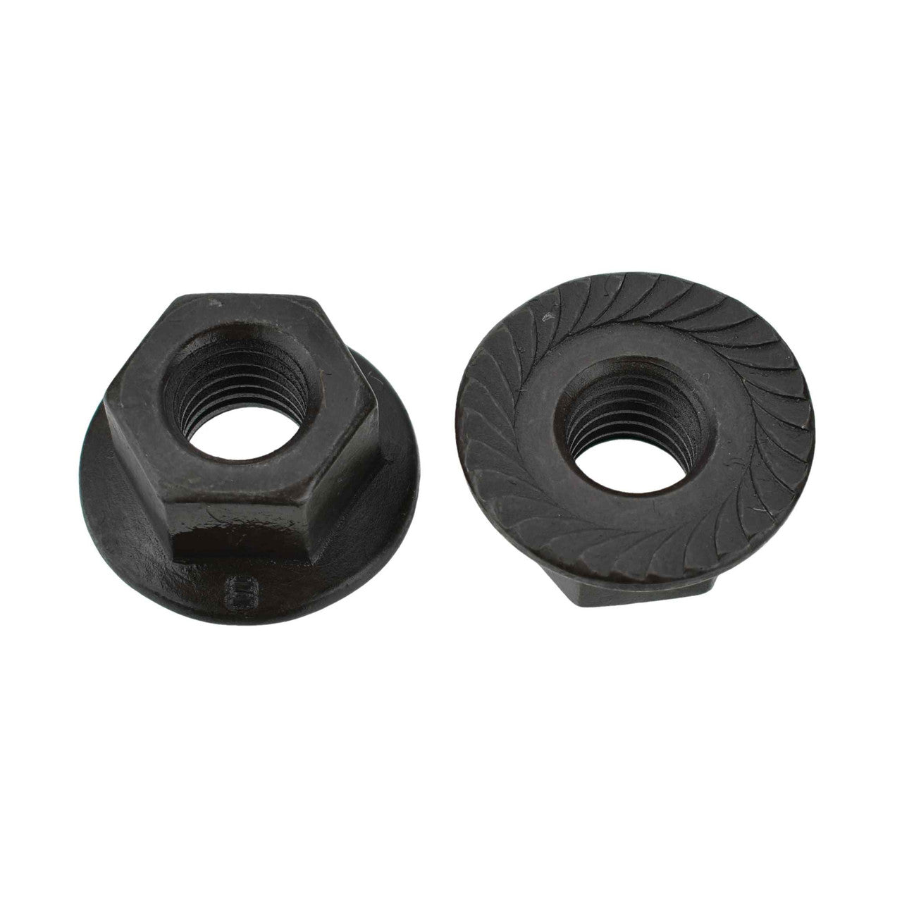 Black Serrated Flange Nut - M8-1.25mm - 13mm Hex - 19mm Head. Replaces: Disco 5805, Auveco 14856