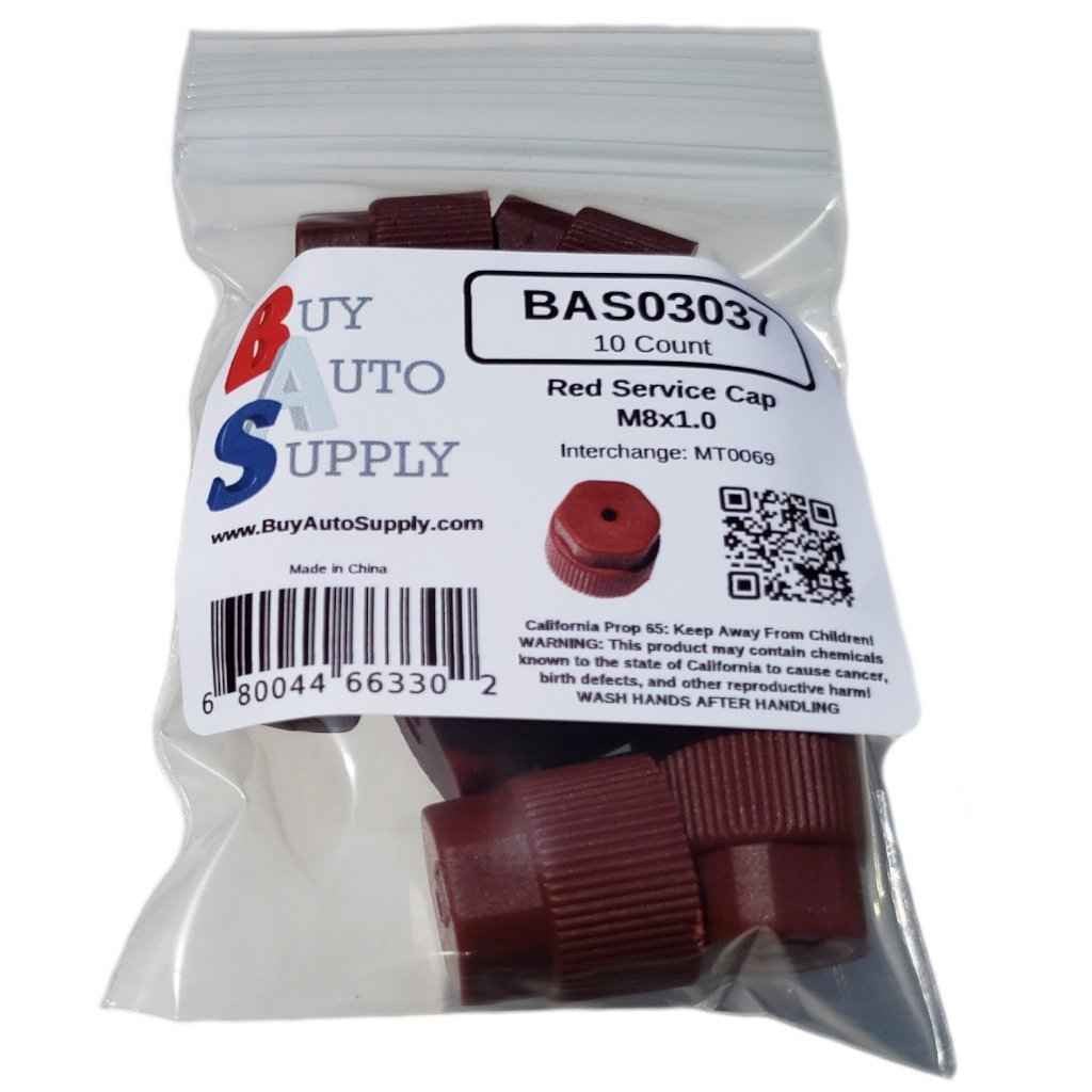Bag of 10 AC Service Caps R134a - Red High Side M8x1.0 - Interchanges: MT0069, 59988