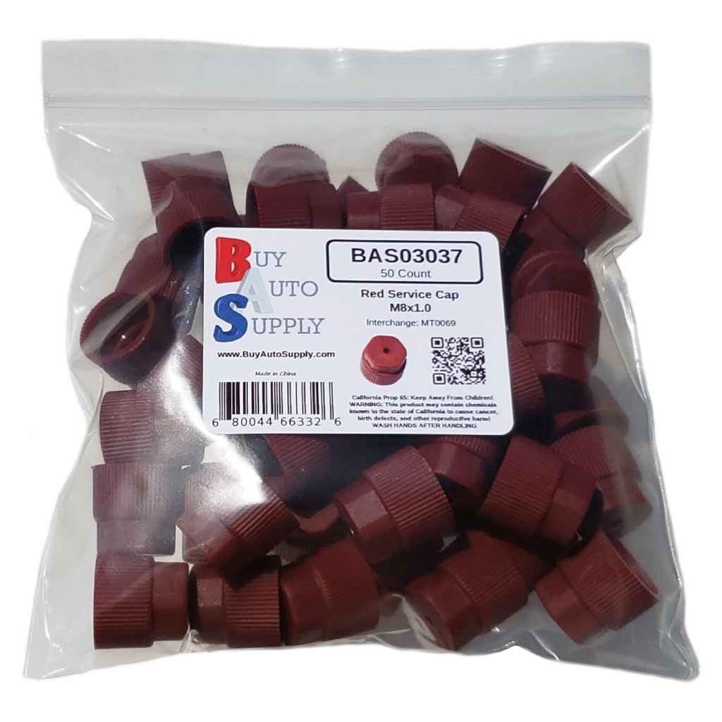 Bag of 50 AC Service Valve Caps - Red High Side M8x1.0 - Interchanges: MT0069, 59988