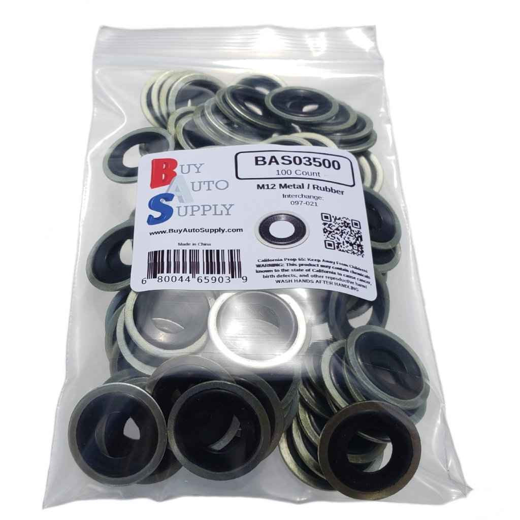 Bag of 100 M12 Metal Rubber Oil Drain Plug Gaskets