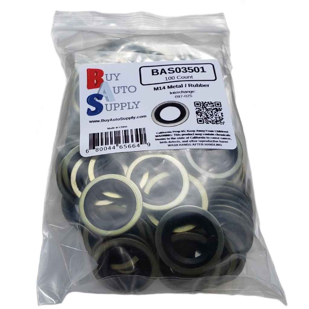 Bag of 100 Metal Rubber Oil Drain Plug Gaskets M14