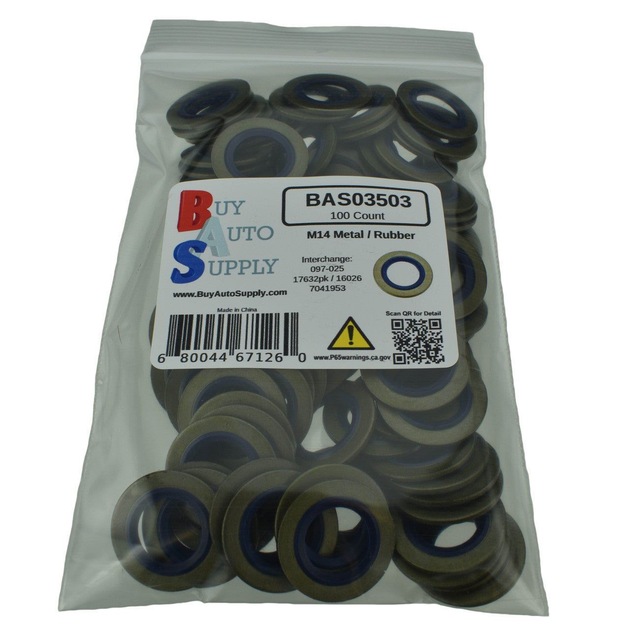 BAS03503 - M14 Metal / Rubber Oil Drain Plug Gaskets - Buy Auto Supply - 100 Bag