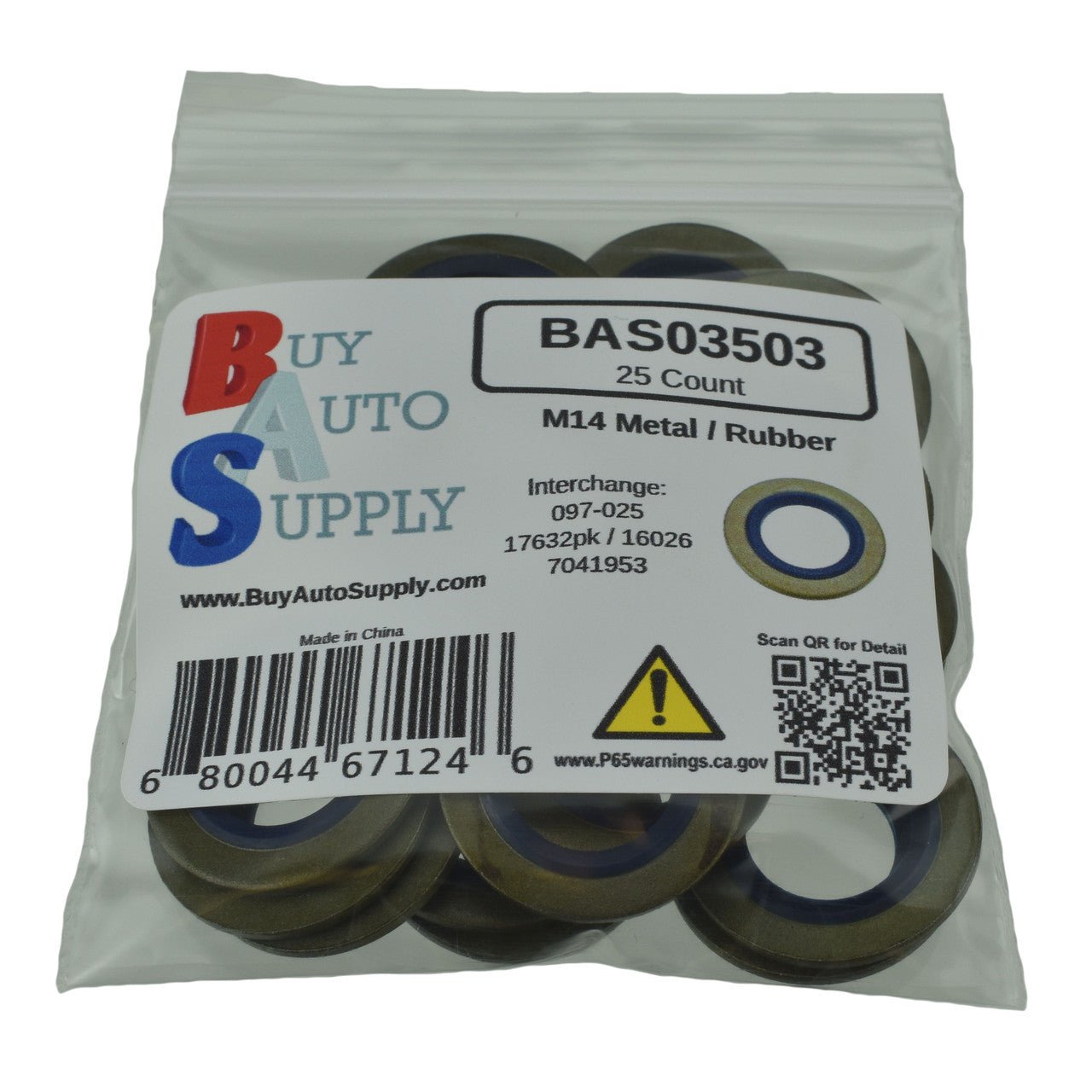 BAS03503 - M14 Metal / Rubber Oil Drain Plug Gaskets - Buy Auto Supply - 25 Bag