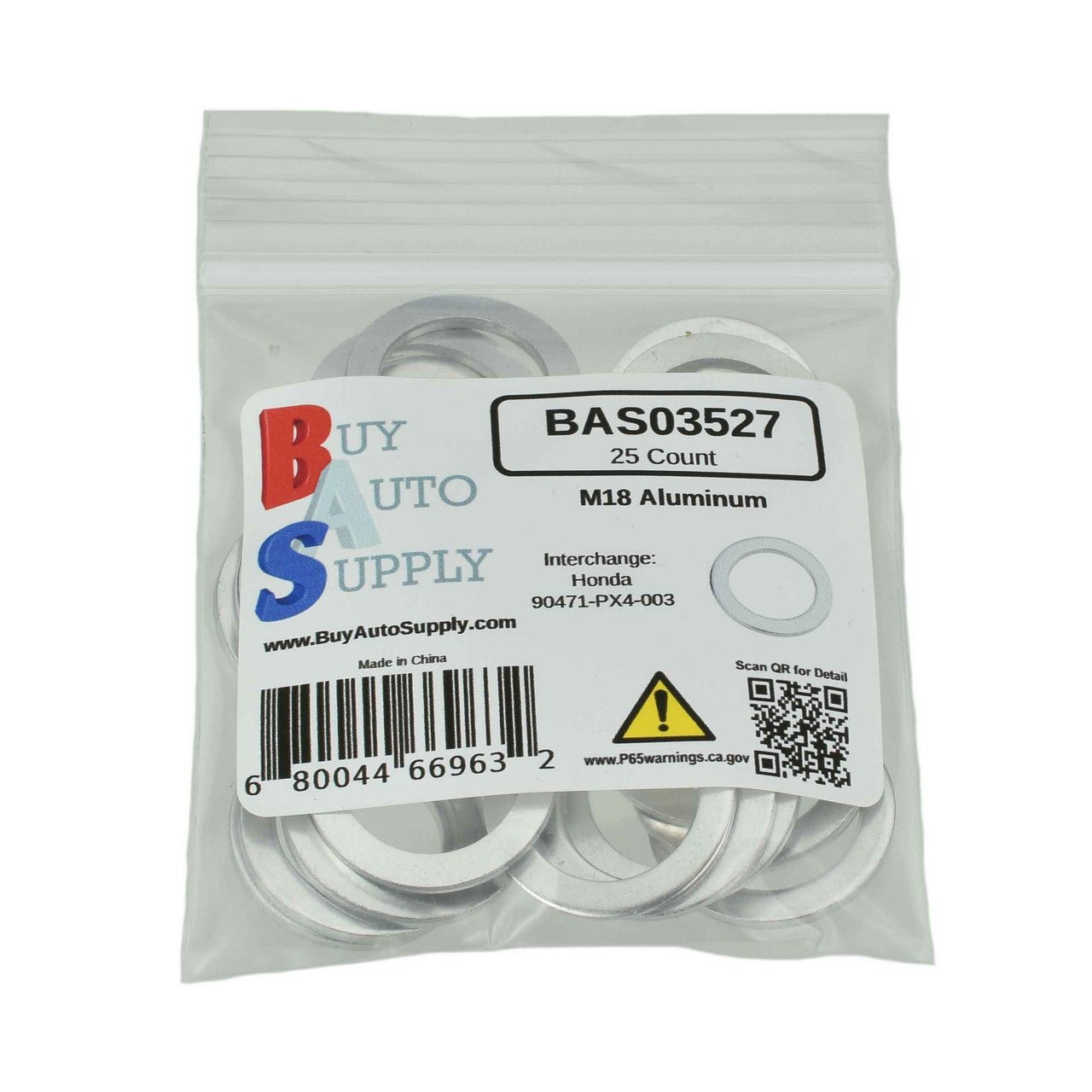 BAS03527 - M18 Honda Style Aluminum Drain Plug Gasket - Replaces: 90471-PX4-000 - Buy Auto Supply - 25 Bag