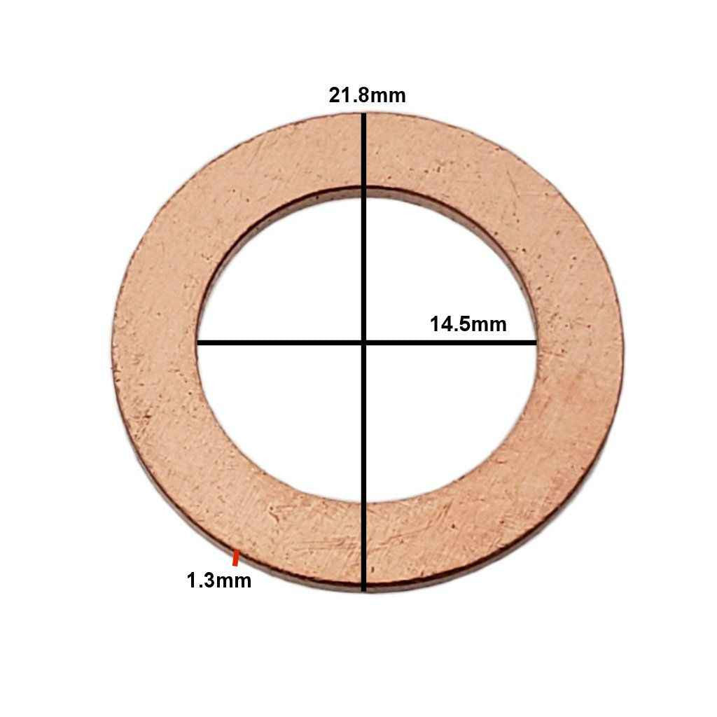 Measurements on M14 GM Style Copper Drain Plug Gasket - Interchanges: Dorman 095019, GM 94158328, 97227589, Chrysler T3061028, Ford E9DZ-6734-A, F4TZ-6734-A, F4TZ-6734-B
