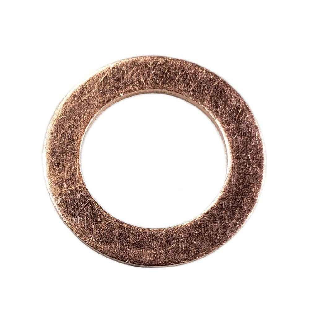 GM Style Copper Drain Plug Gasket M14 - Interchanges: Dorman 095019, GM 94158328, 97227589, Chrysler T3061028, Ford E9DZ-6734-A, F4TZ-6734-A, F4TZ-6734-B
