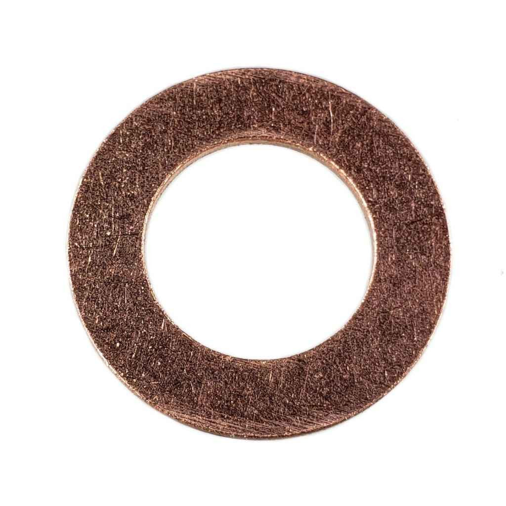 Copper Drain Plug Gasket 14mm - Interchanges: Dorman 095-010, GM 94000374, Chrysler J4200173, Ford 3C3E-6734-AA, F6DZ-6734-AA, Mercedes 007603014106