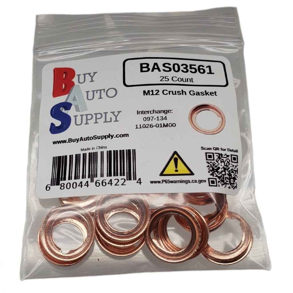 Bag of 25 M12 Nissan Style Crush Drain Plug Gasket - Replaces: Dorman 097-134, Nissan 11026-01M00, 11026-01M02, 11026-JA00A