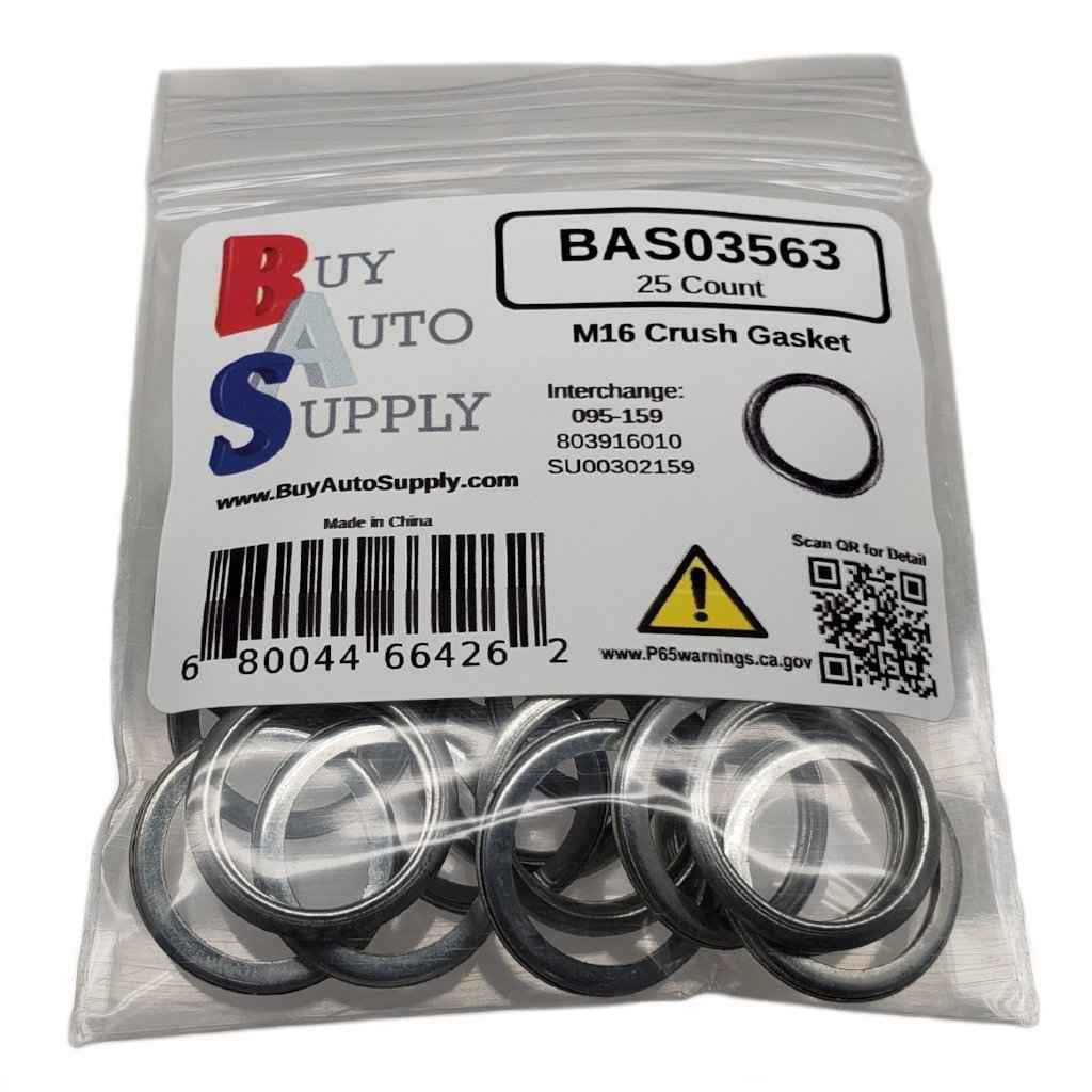Bag of 25 M16 Crush Washer Drain Plug Gasket - Interchanges: Dorman 095159 ,Subaru 803916010, Toyota SU00302159