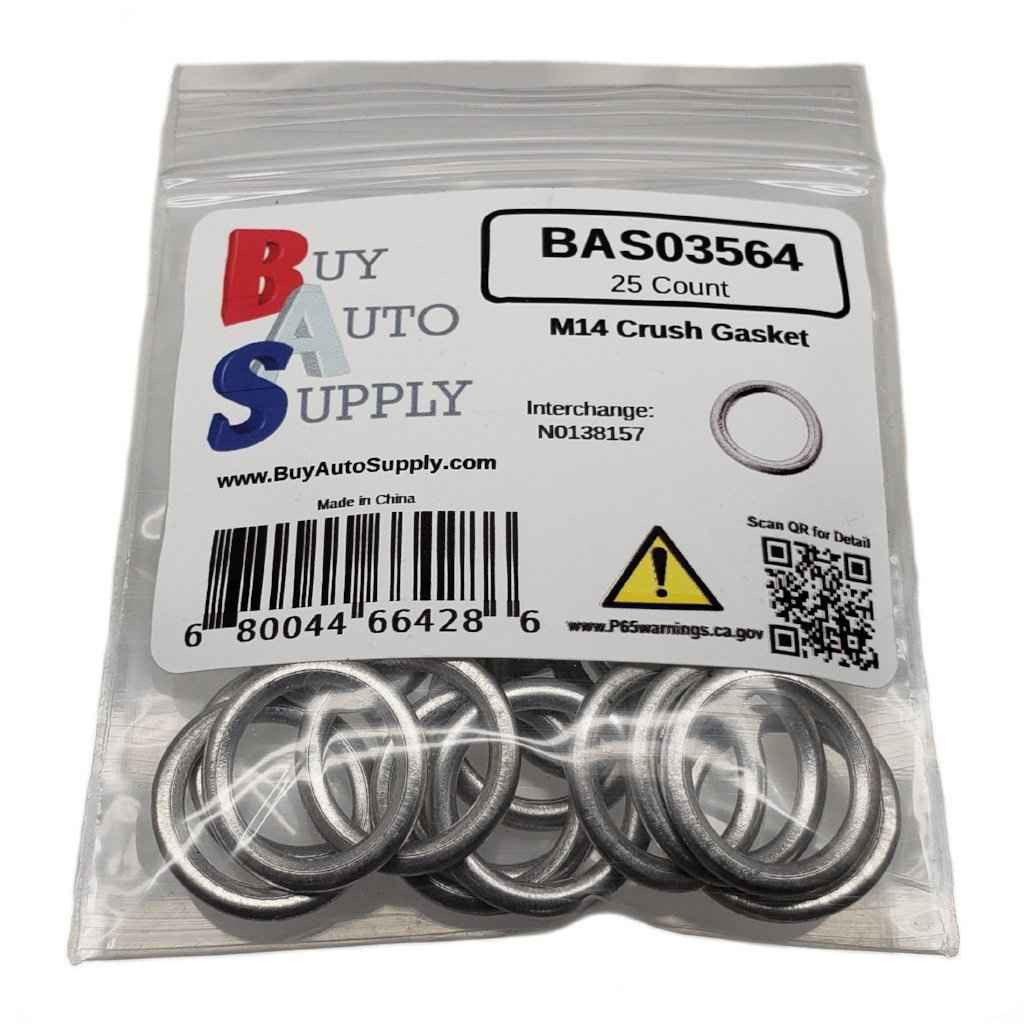 Bag of 25 M14 VW Style Crush Washer Drain Plug Gasket - Interchanges: Volkswagen Audi, N0138157