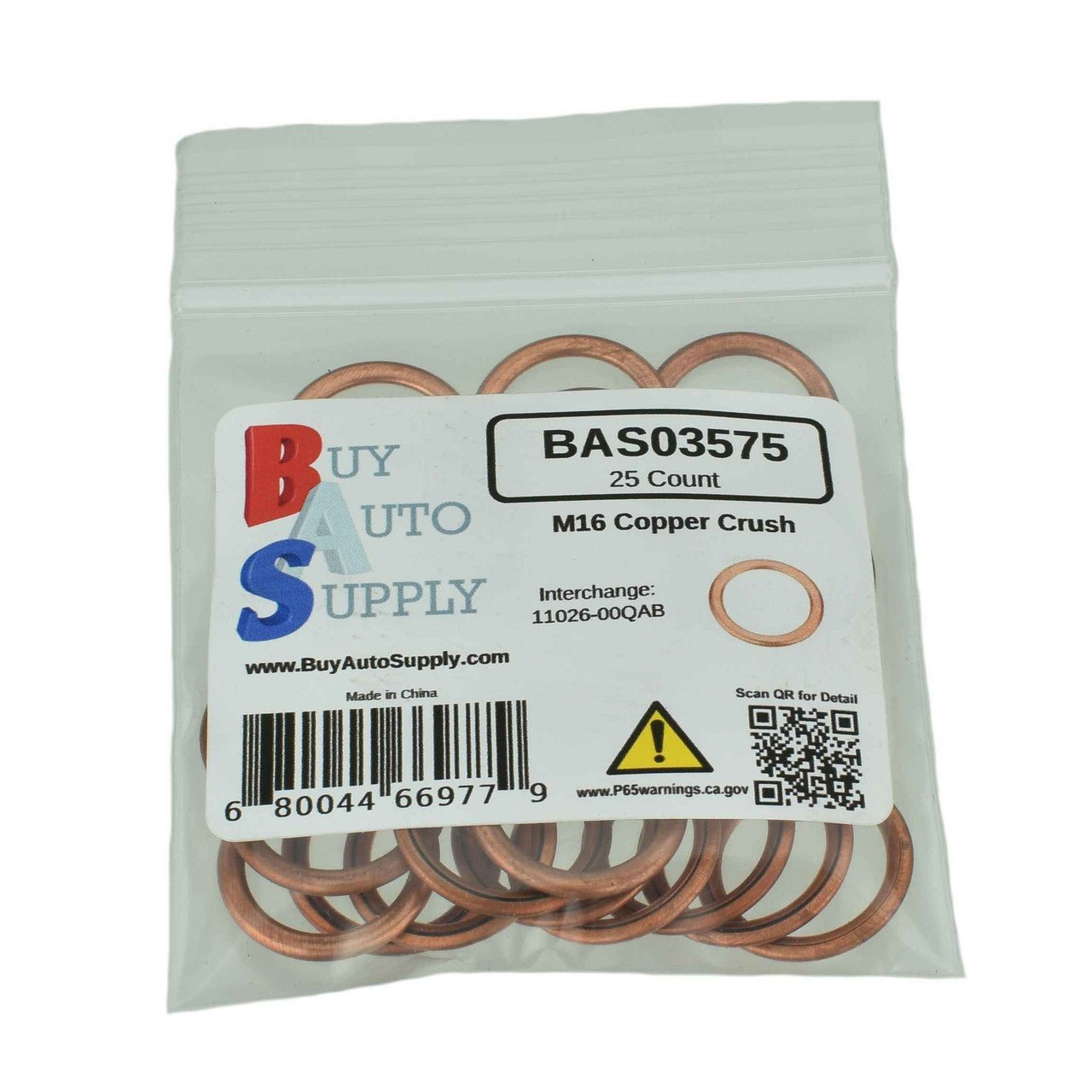 BAS03575 - M16 Nissan Style Copper Drain Plug Crush Gasket - Buy Auto Supply - Bag