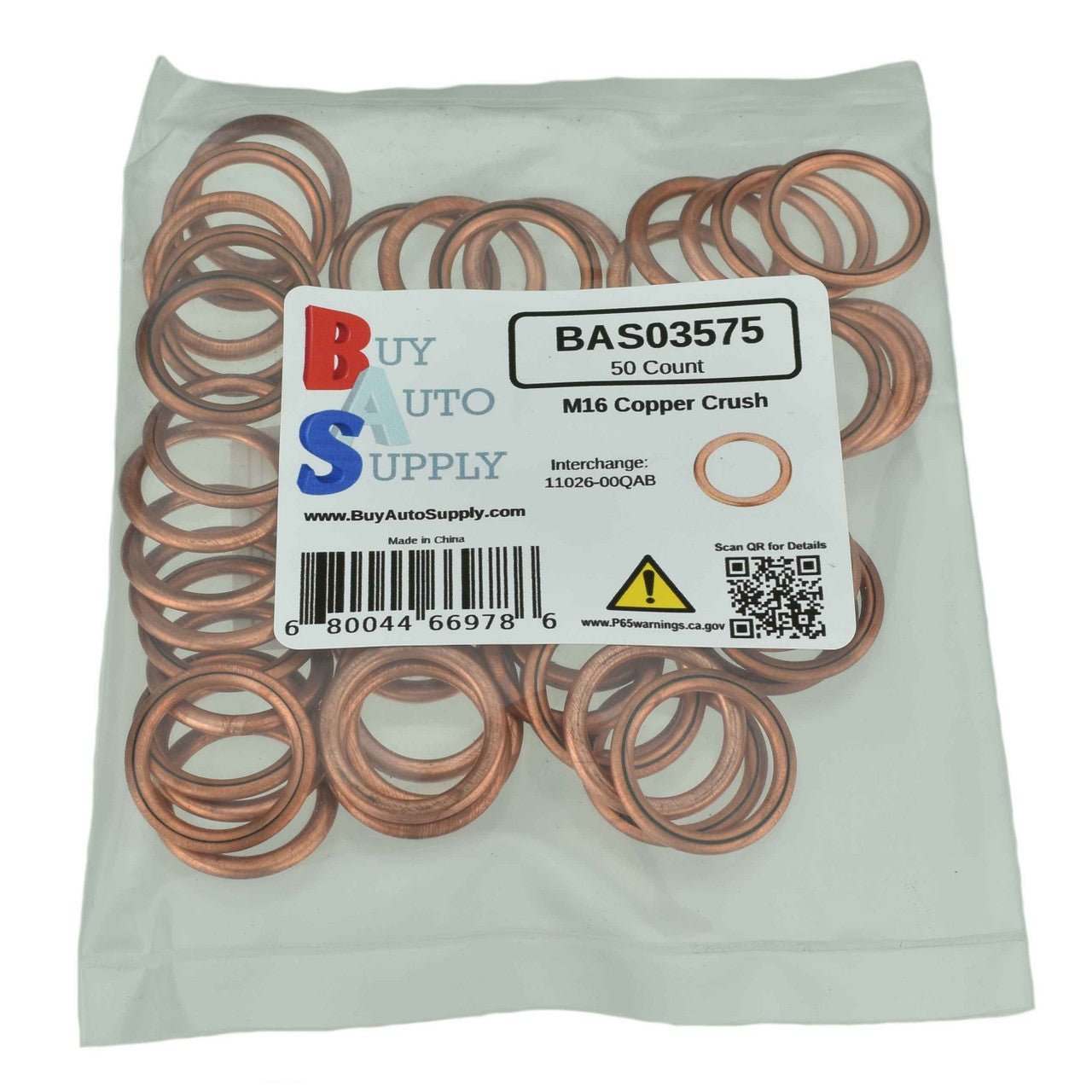 BAS03575 - M16 Nissan Style Copper Drain Plug Crush Gasket - Buy Auto Supply - Bag