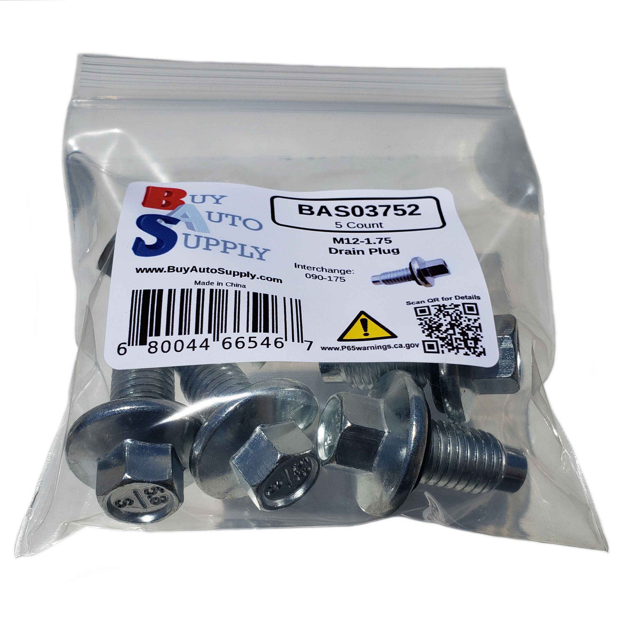 Bag of 5 Oil Drain Plug M12-1.75 - Replaces:  Dorman 090-156 / GM 11519933, 11562588 / Ford 9L8Z-6730-A 