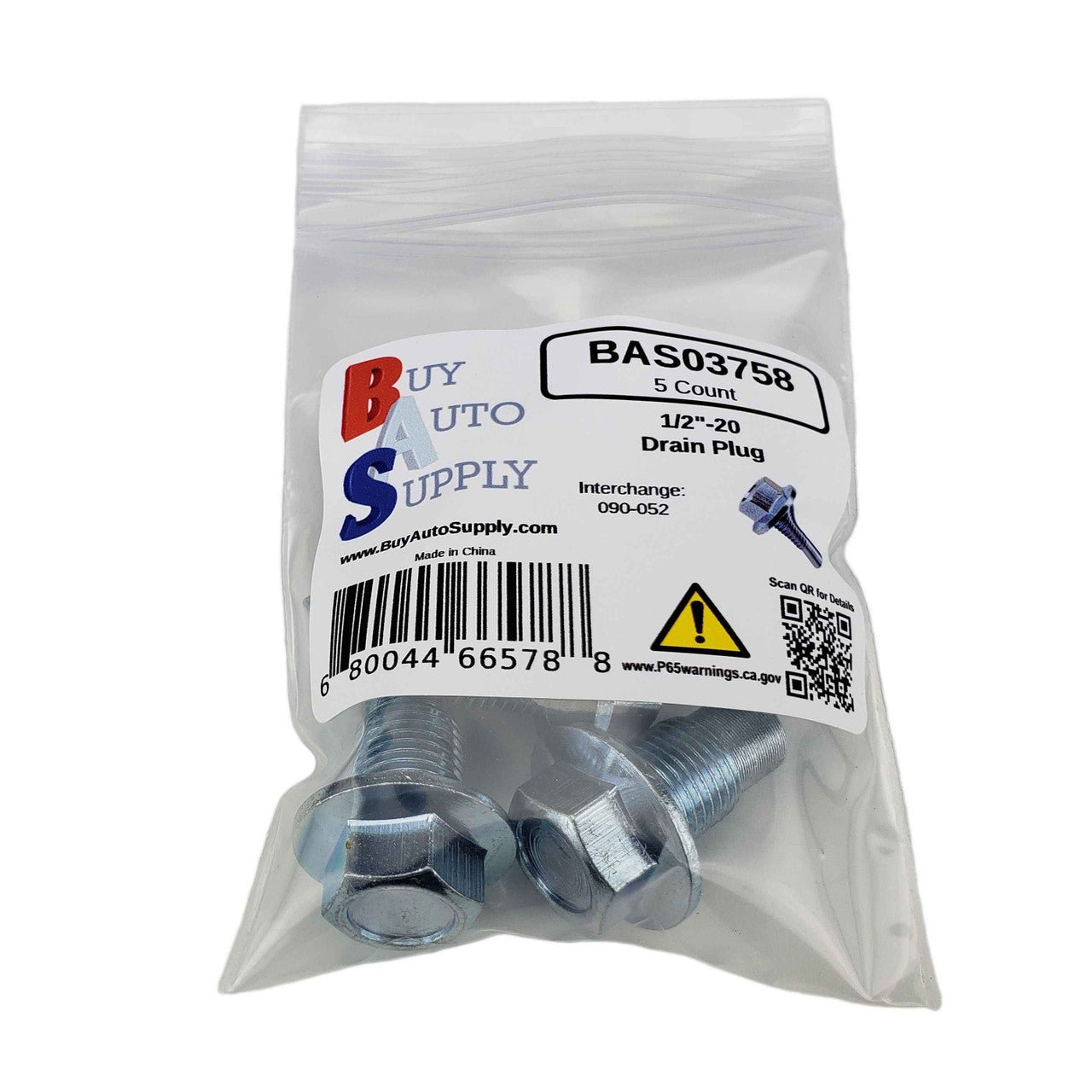 BAS03758 - 1/2"-20 Drain Plug - Buy Auto Supply - 5 Pack
