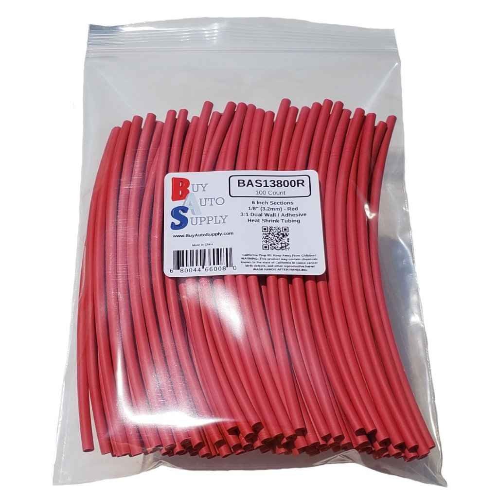 Bag of 100 Red 1/8 inch 3:1 Dual Wall Heat Shrink Tube