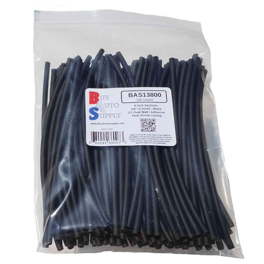 Bag of 100 Black 1/8 inch 3:1 Dual Wall Heat Shrink Tube
