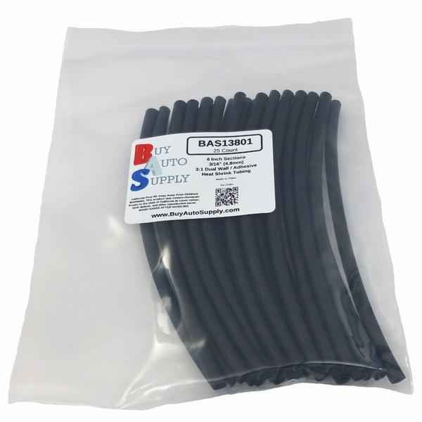 Bag of 25 Black 3/16" 3:1 Dual Wall Heat Shrink Tube Adhesive Lined - 6 Inch Sections