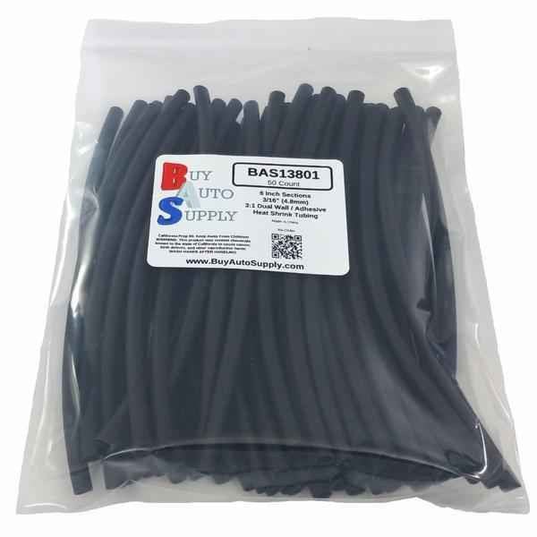 Bag of 50 Black 3/16" 3:1 Dual Wall Heat Shrink Tube Adhesive Lined - 6 Inch Sections