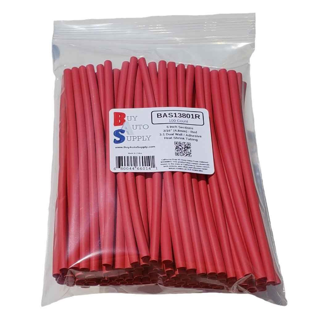 Bag of 100 Red 3/16" 3:1 Dual Wall Heat Shrink Tube Adhesive Lined - 6 Inch Sections