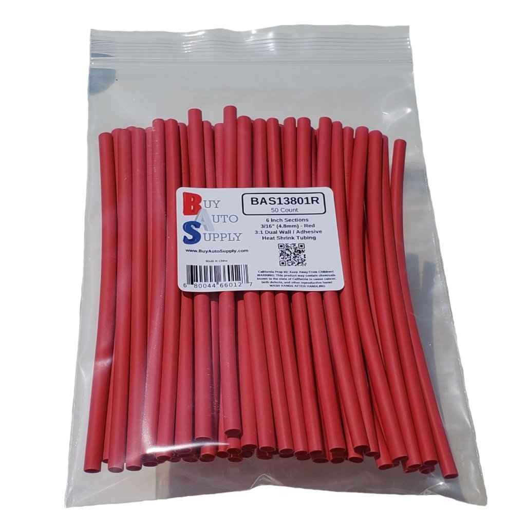 Bag of 50 Red 3/16" 3:1 Dual Wall Heat Shrink Tube Adhesive Lined - 6 Inch Sections