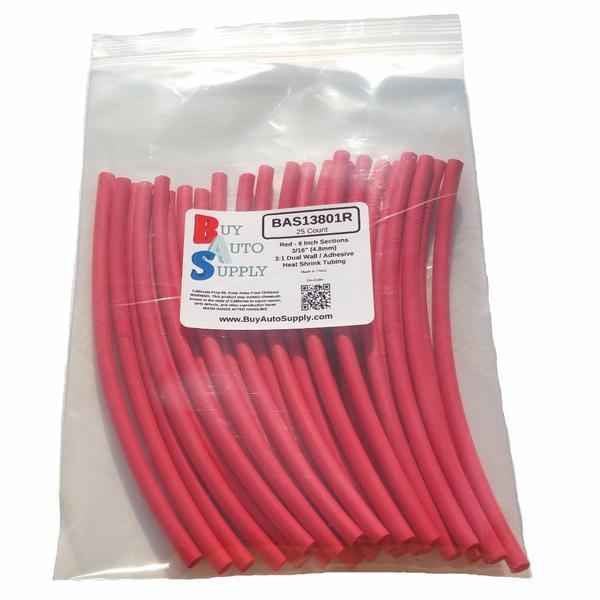 Bag of 25 Red 3/16" 3:1 Dual Wall Heat Shrink Tube Adhesive Lined - 6 Inch Sections