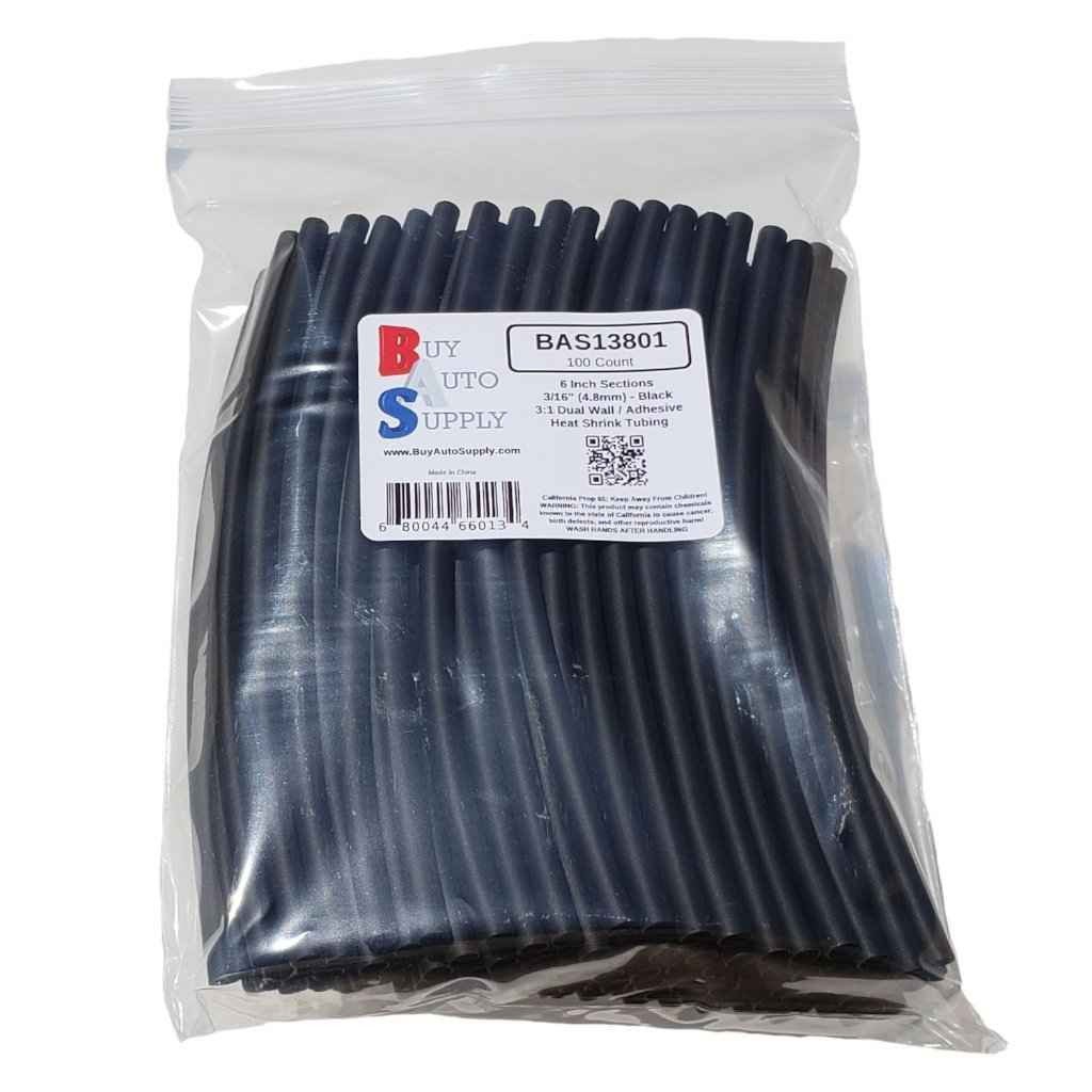 Bag of 100 Black 3/16" 3:1 Dual Wall Heat Shrink Tube Adhesive Lined - 6 Inch Sections