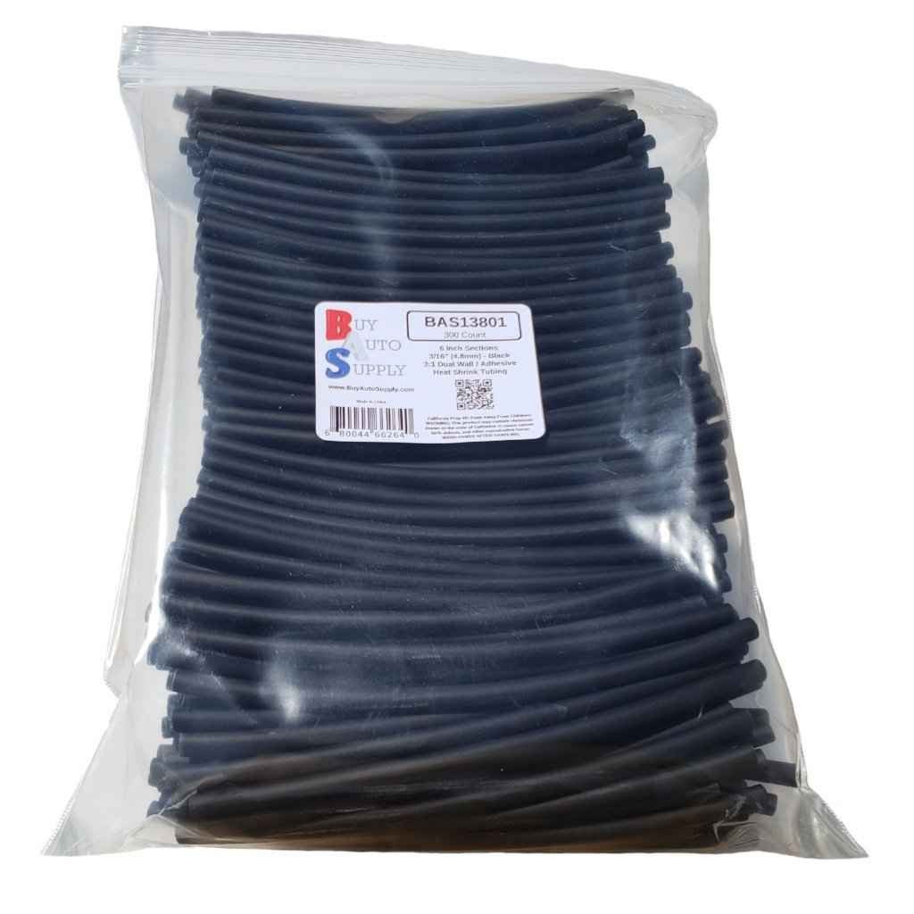 Bag of 300 Black 3/16" 3:1 Dual Wall Heat Shrink Tube Adhesive Lined - 6 Inch Sections