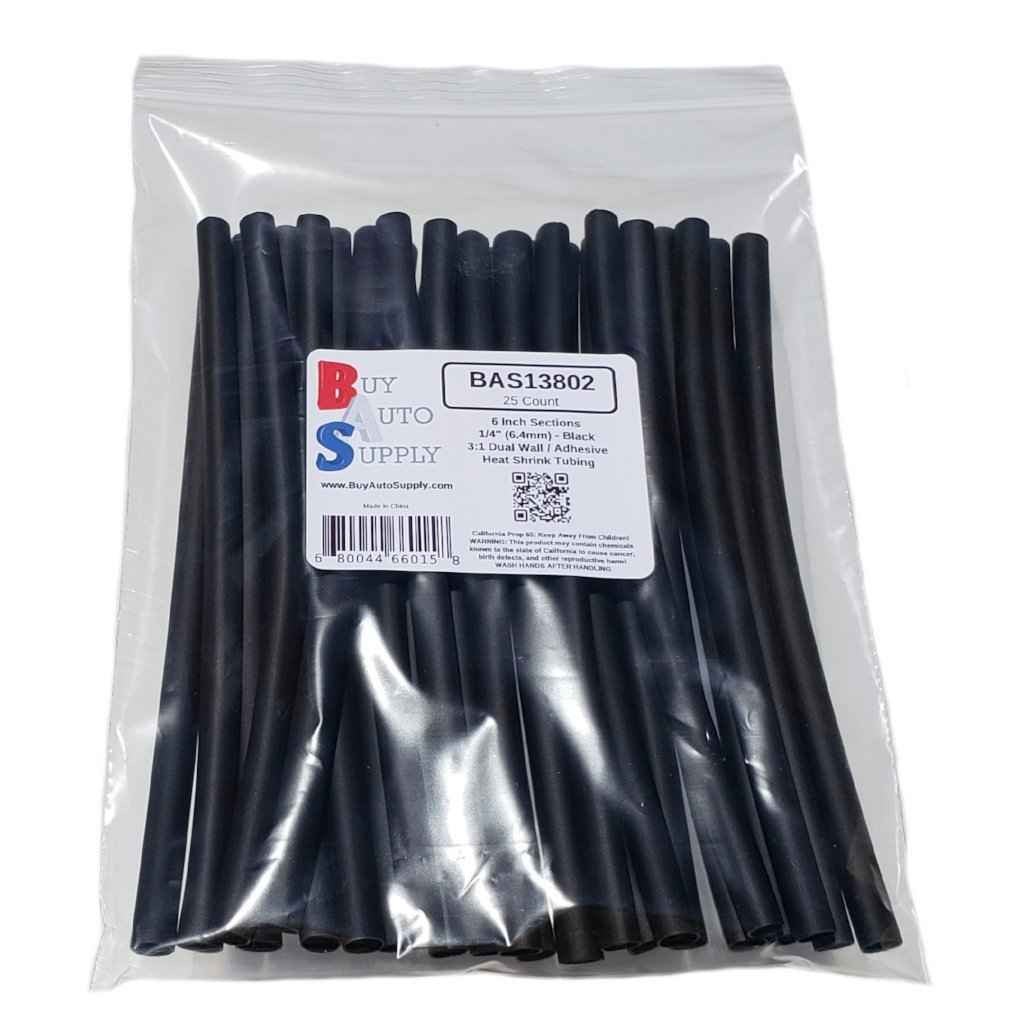 Bag of 25 Black 1/4" 3:1 Dual Wall Heat Shrink Tube -6 Inch Sections - Adhesive Lined