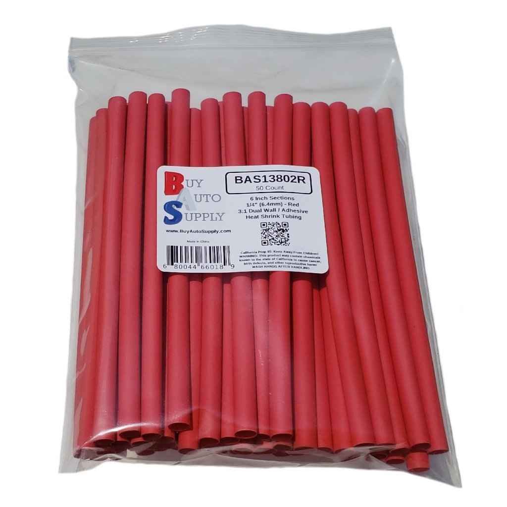 Bag of 50 Red 1/4" 3:1 Dual Wall Heat Shrink Tube -6 Inch Sections - Adhesive Lined