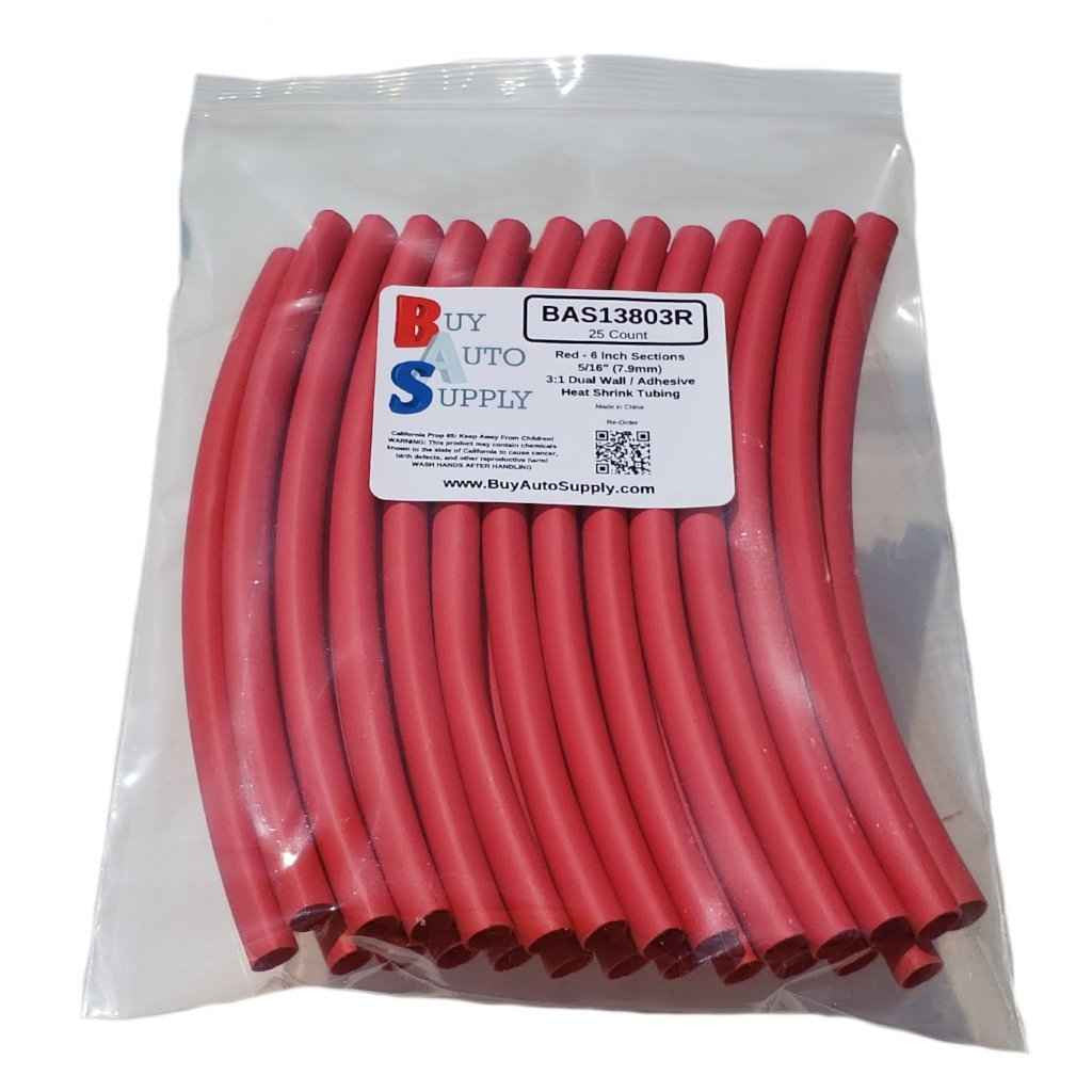 Bag of 25 Red 5/16" 3:1 Dual Wall Heat Shrink Tube  Adhesive Lined - 6 Inch Lengths