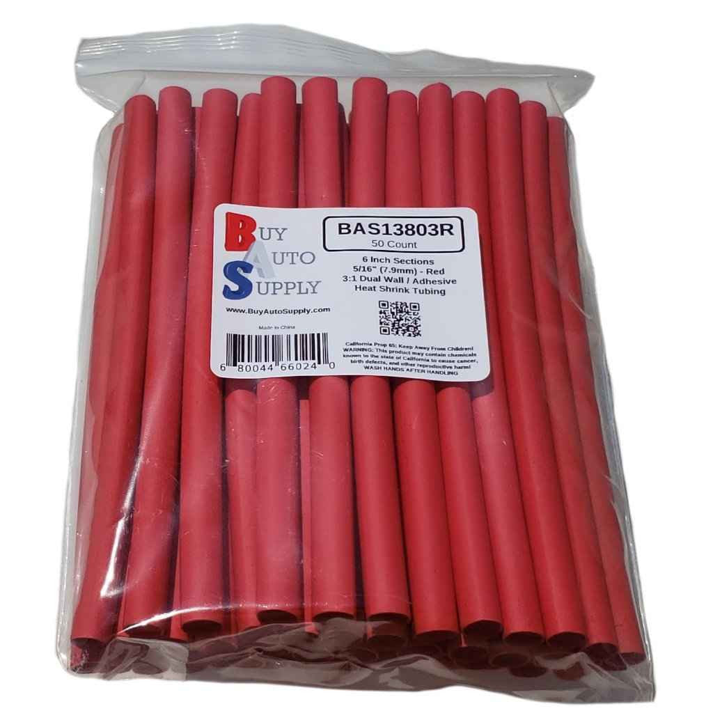 Bag of 50 Red 5/16" 3:1 Dual Wall Heat Shrink Tube  Adhesive Lined - 6 Inch Lengths