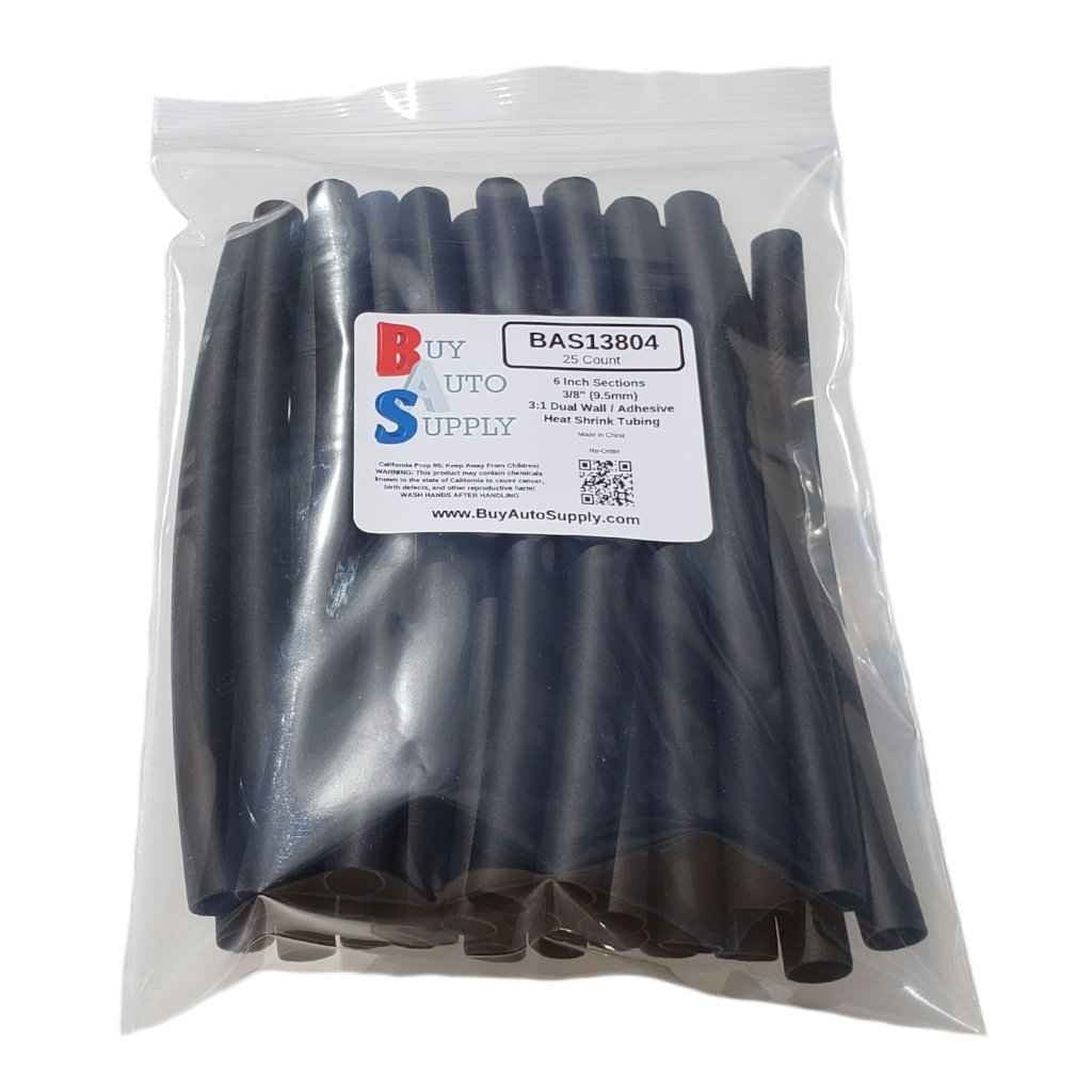 Bag of 25 Black 3/8" 3:1 Dual Wall Heat Shrink Tube - 6 Inch Lengths - Adhesive Lined