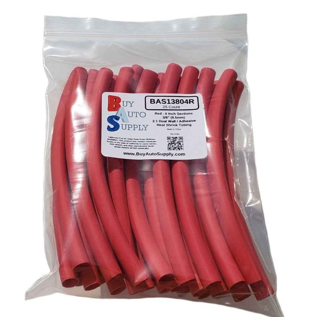 Bag of 25 Red 3/8" 3:1 Dual Wall Heat Shrink Tube - 6 Inch Lengths - Adhesive Lined