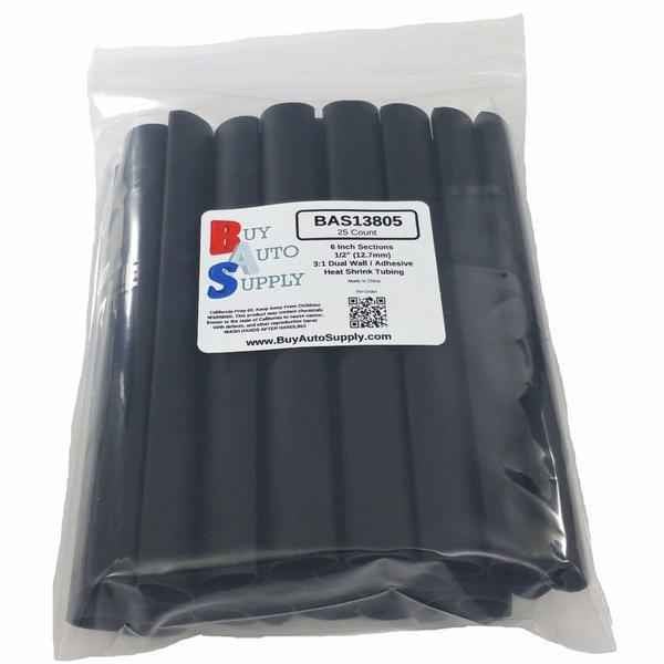 Bag of 25 Black 1/2" 3:1 Dual Wall Heat Shrink Tube - 6 Inch Lengths - Adhesive Lined