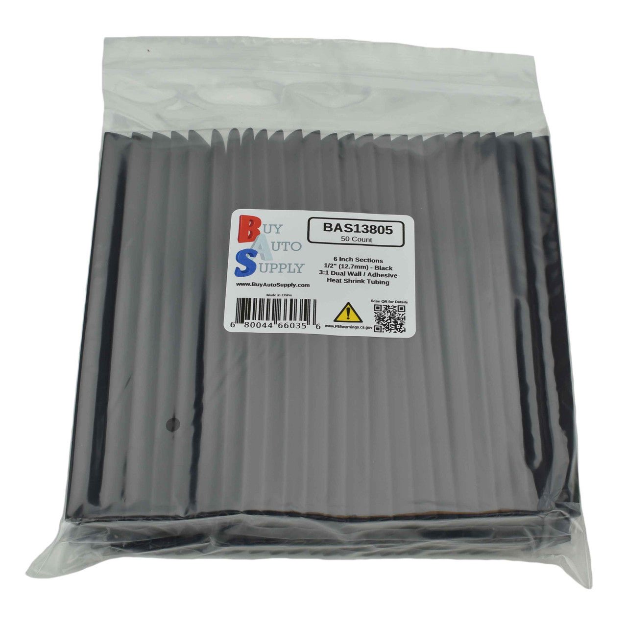 BAS13805 - 1/2" 3:1 Dual Wall Adhesive Lined Heat Shrink Tube - Buy Auto Supply - 50 Pack