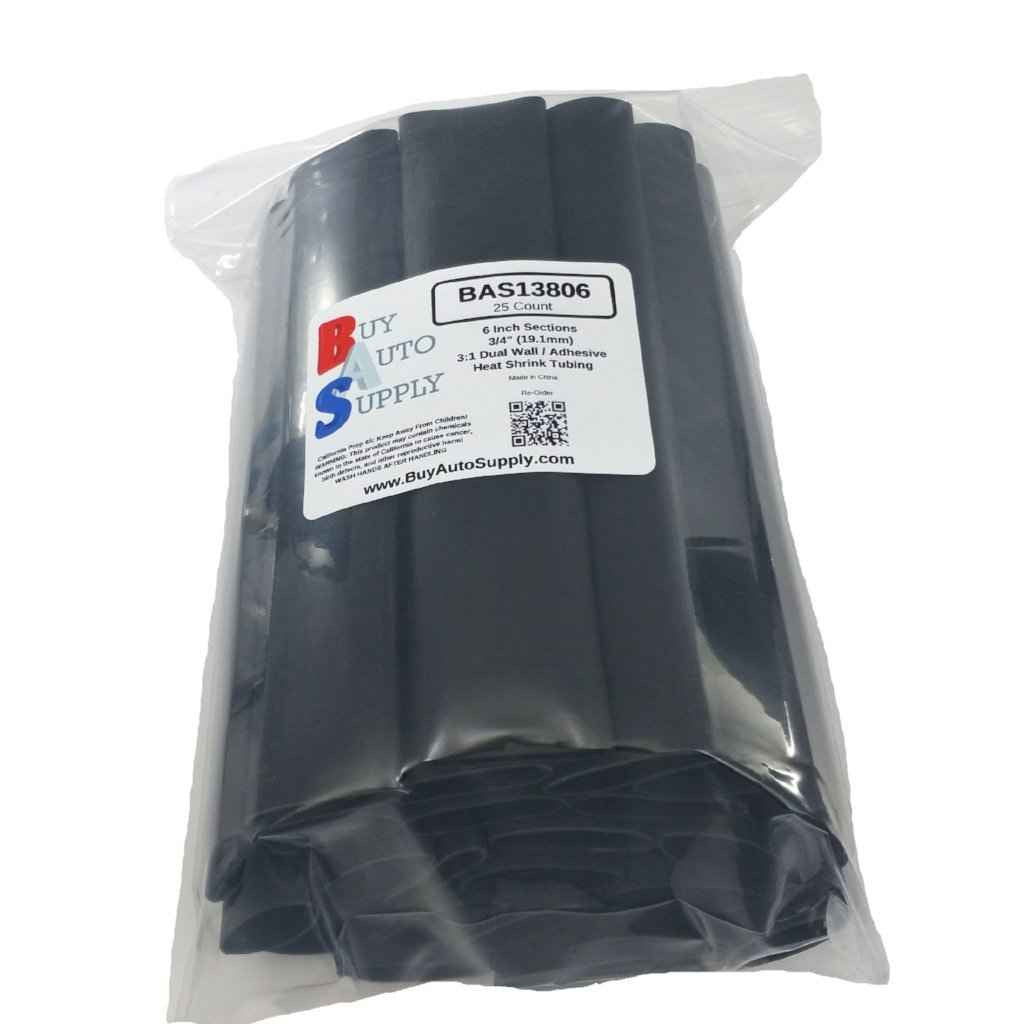 Bag of 25 Black 3/4" 3:1 Dual Wall Heat Shrink Tube - 6 Inch Lengths - Adhesive Lined