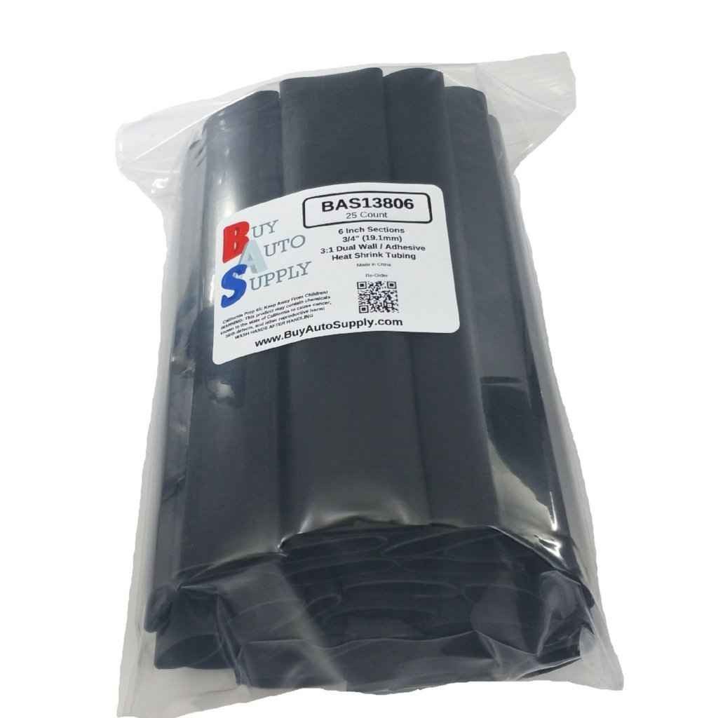 Bag of 25 Black 3/4" 3:1 Dual Wall Heat Shrink Tube - 6 Inch Lengths - Adhesive Lined