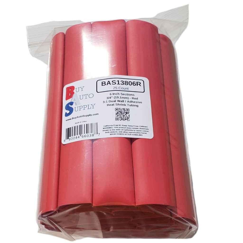Bag of 25 Red 3/4" 3:1 Dual Wall Heat Shrink Tube - 6 Inch Lengths - Adhesive Lined