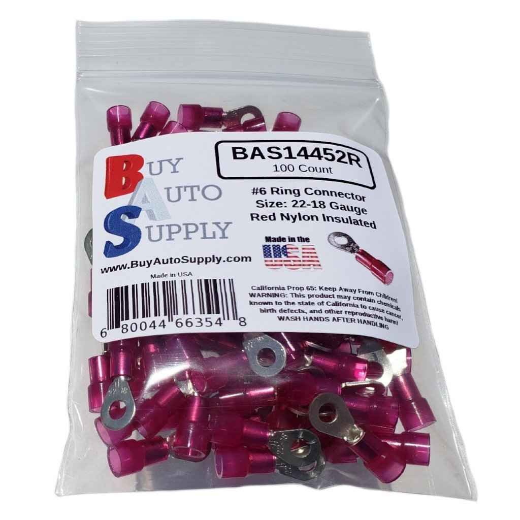Red Nylon Ring Connectors 22-18 (#6 Stud)